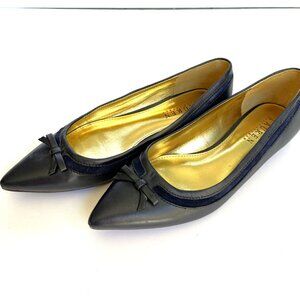 Lauren Ralph Lauren "Sally" Navy Blue Leather Flats 7B w/Bows